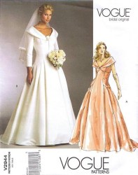 2944 VOGUE FLOOR BRIDES DRESS SLEEVES OR NOT, TRAIN PATTERN 6-10 or 12-16 choice uncut